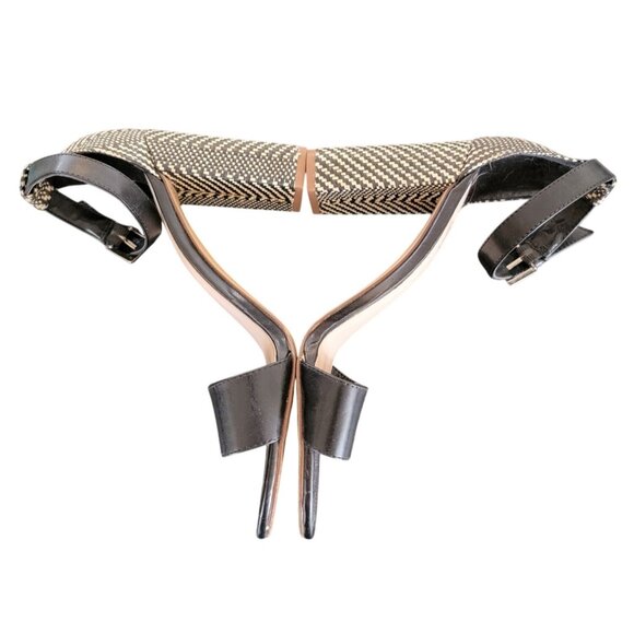 Nine West Abrah Black Open-Toe Ankle Strap Sandals With Patterned Block Heel - Picture 3 of 6